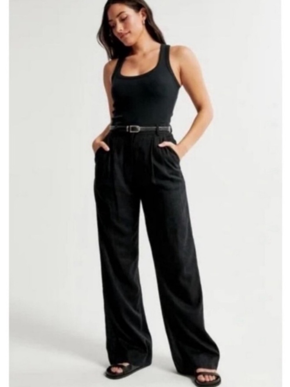 Abercrombie & Fitch Tall Sloane High Rise Pleated Wide Trouser Pant Black 31